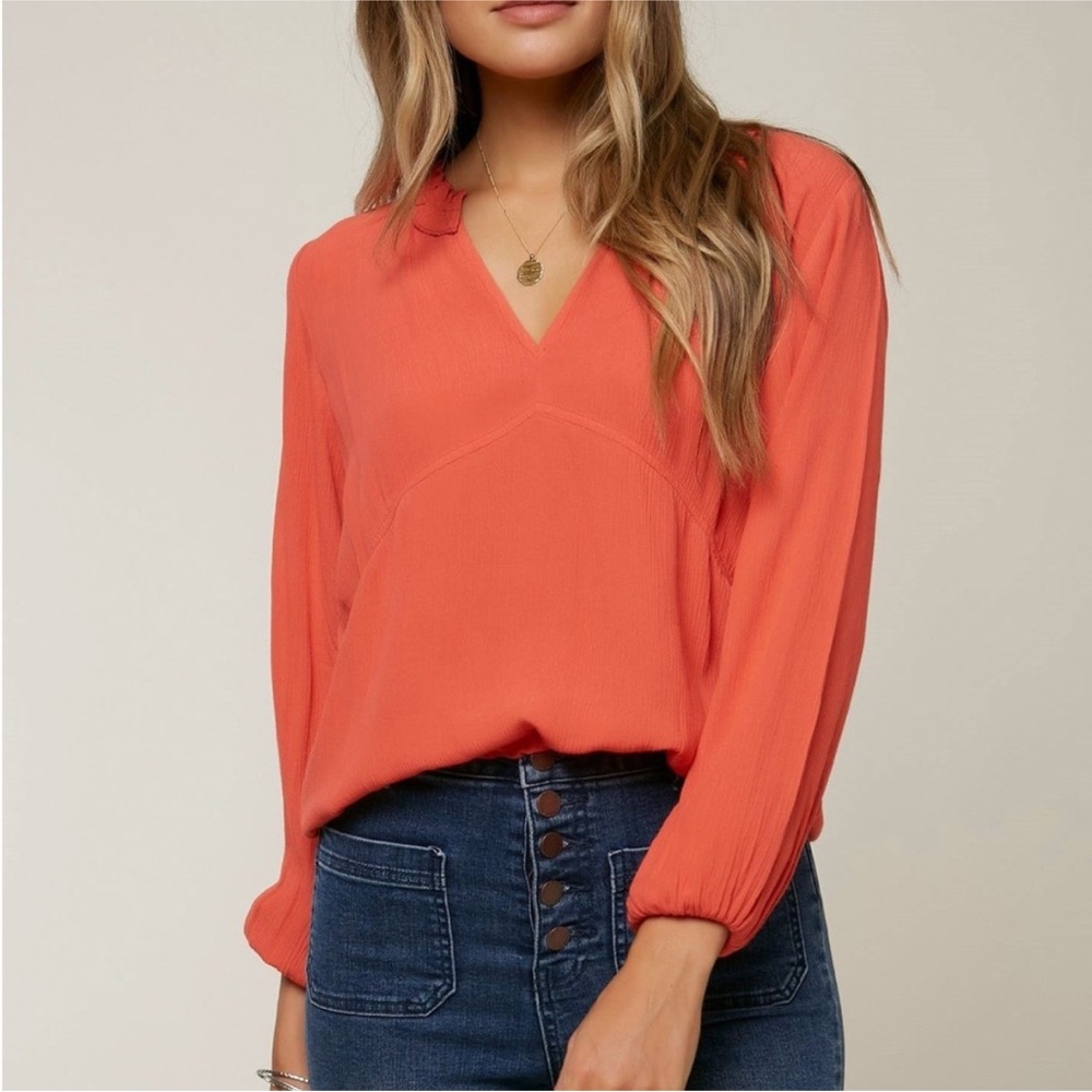O'Neill Vibrant Orange V-Neck Blouse